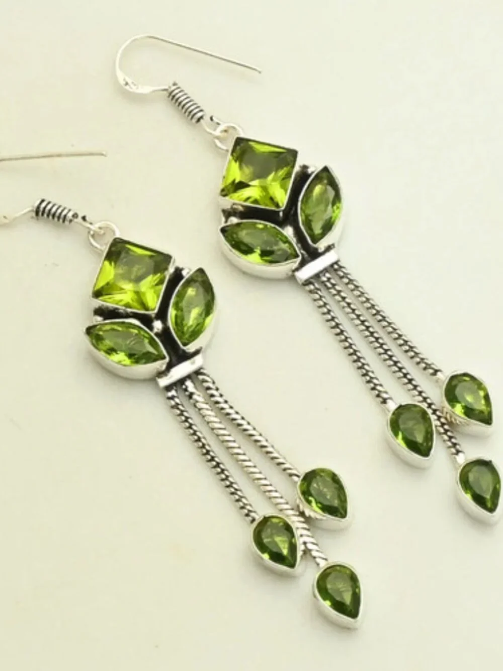 Peridot Gemstone Sterling Silver Drop Dangle Earrings - Picture 2 of 2